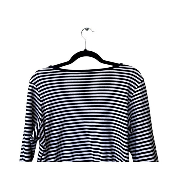 Quacker Factory Womens Top Sz M 3/4 Sleeve Embellished Black Stripe Sand Dollar - Picture 5 of 11